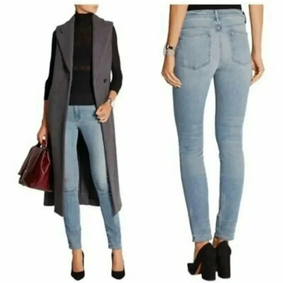 Denim X Alexander Wang Slim Fit Jeans 26 High Rise Raw Hem Light Indigo Fade 001 - Picture 1 of 15
